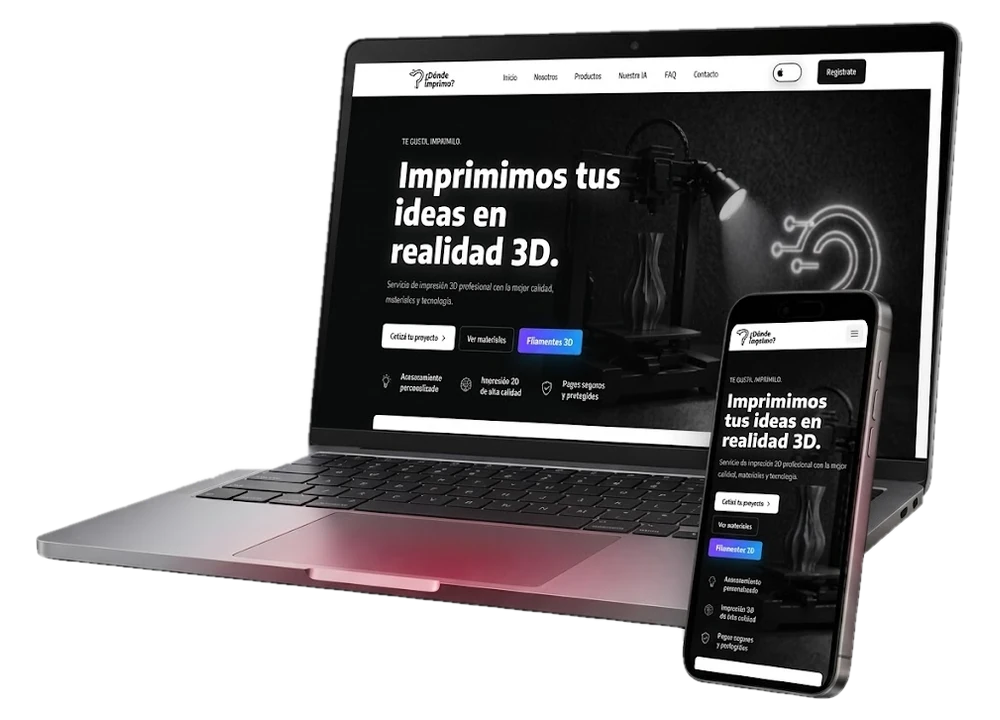 ¿Dónde Imprimo?, sitio de impresión 3D, vista en notebook y celular