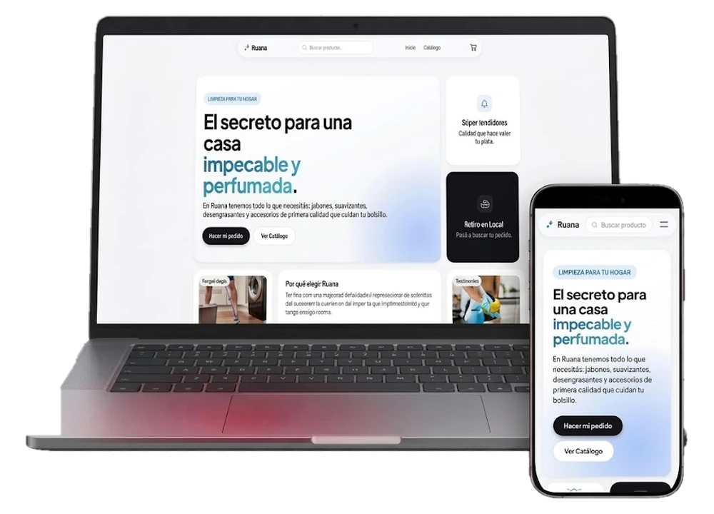 Ruana, tienda online de productos de limpieza, vista en notebook y celular